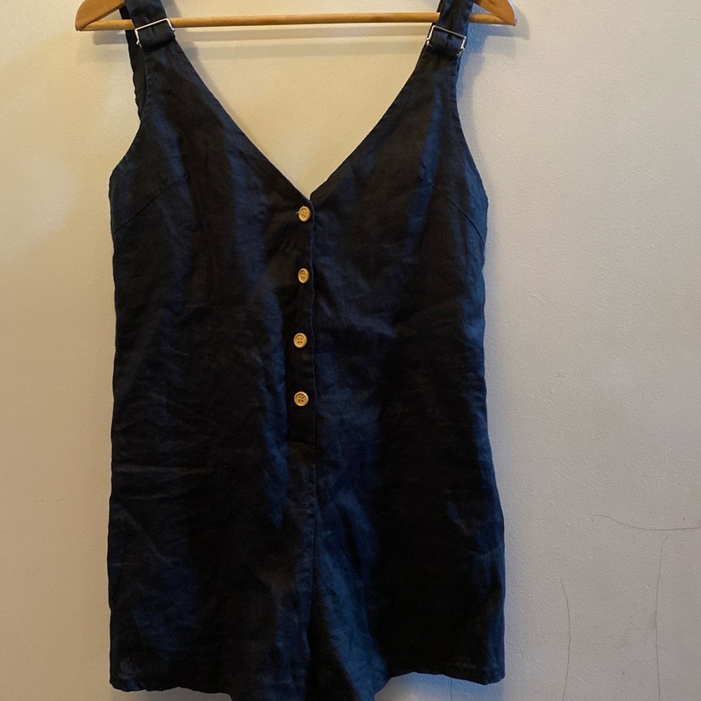 Seek The Label 100% Linen Black Adjustable Strap Lined Romper - size XS